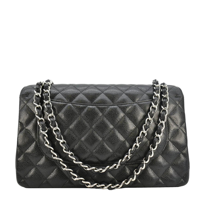 Top Quality Chanel Jumbo Classic Double Flap Quilted Caviar Leather Shoulder Bag Black