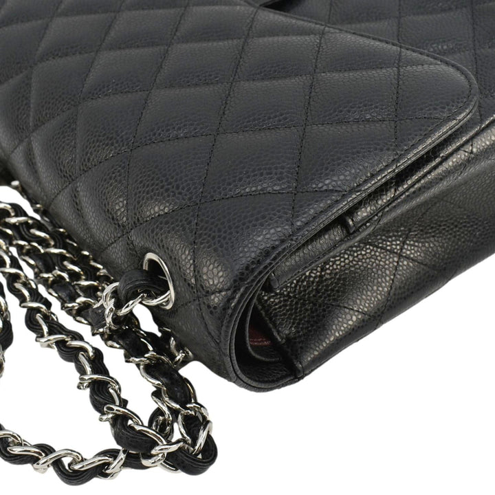 Top Quality Chanel Jumbo Classic Double Flap Quilted Caviar Leather Shoulder Bag Black