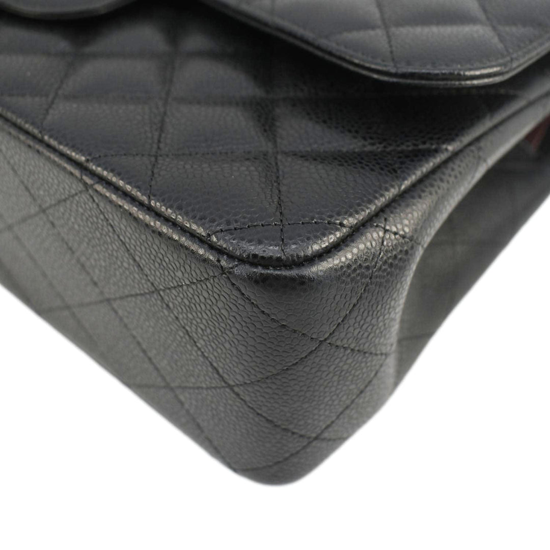 Top Quality Chanel Jumbo Classic Double Flap Quilted Caviar Leather Shoulder Bag Black