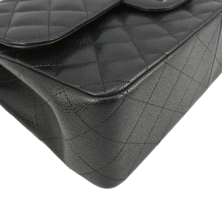 Chanel Jumbo Classic Double Flap Quilted Caviar Leather Shoulder Bag Black
