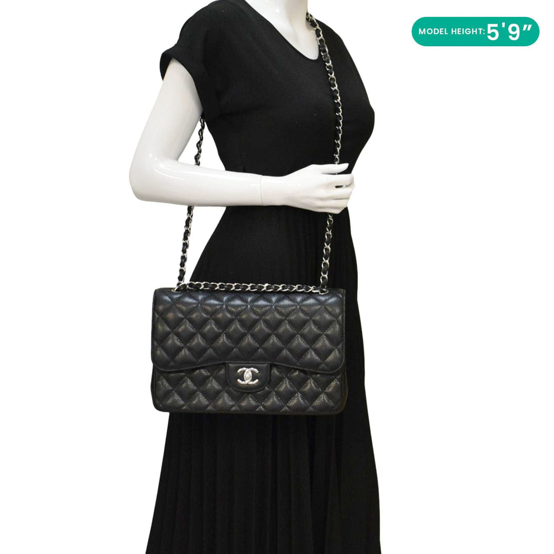 Top Quality Chanel Jumbo Classic Double Flap Quilted Caviar Leather Shoulder Bag Black