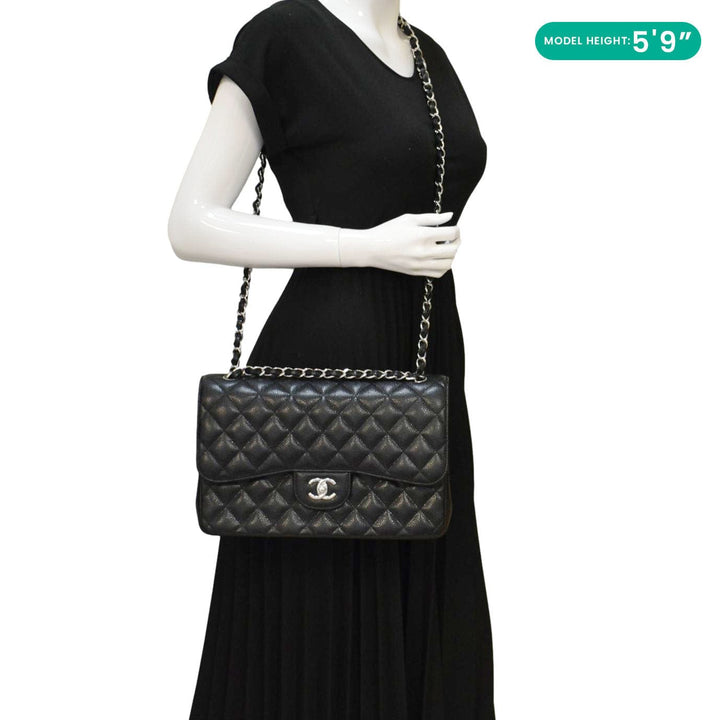 Top Quality Chanel Jumbo Classic Double Flap Quilted Caviar Leather Shoulder Bag Black