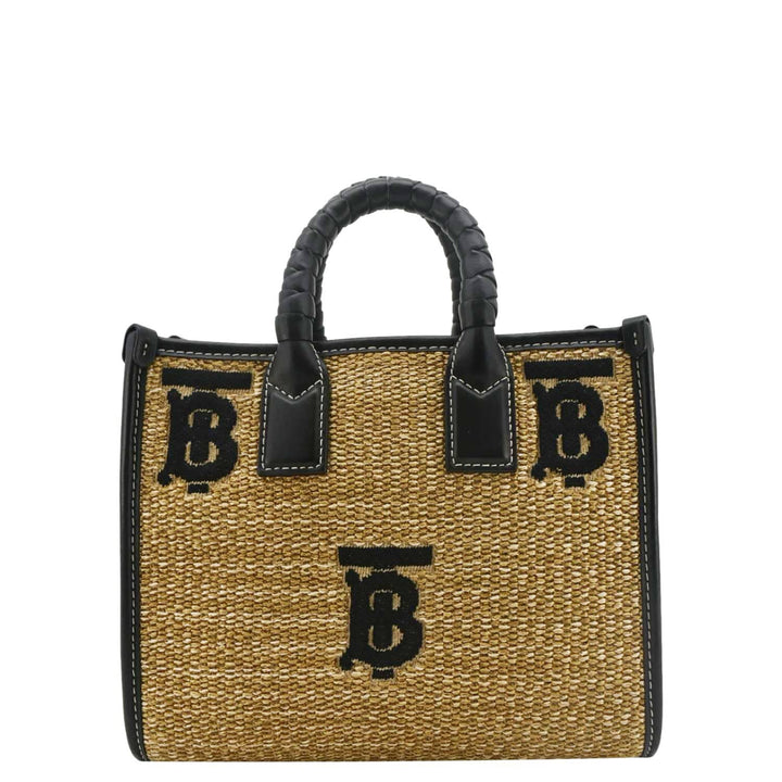 Burberry Freya Mini Raffia Tote Shoulder Bag Black