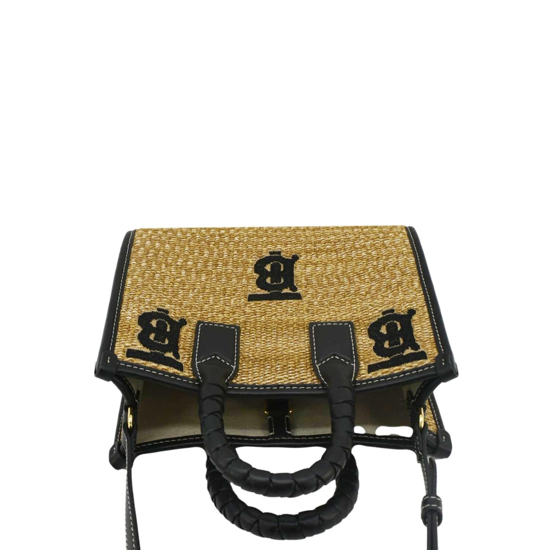 Burberry Freya Mini Raffia Tote Shoulder Bag Black