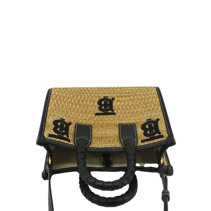 Burberry Freya Mini Raffia Tote Shoulder Bag Black