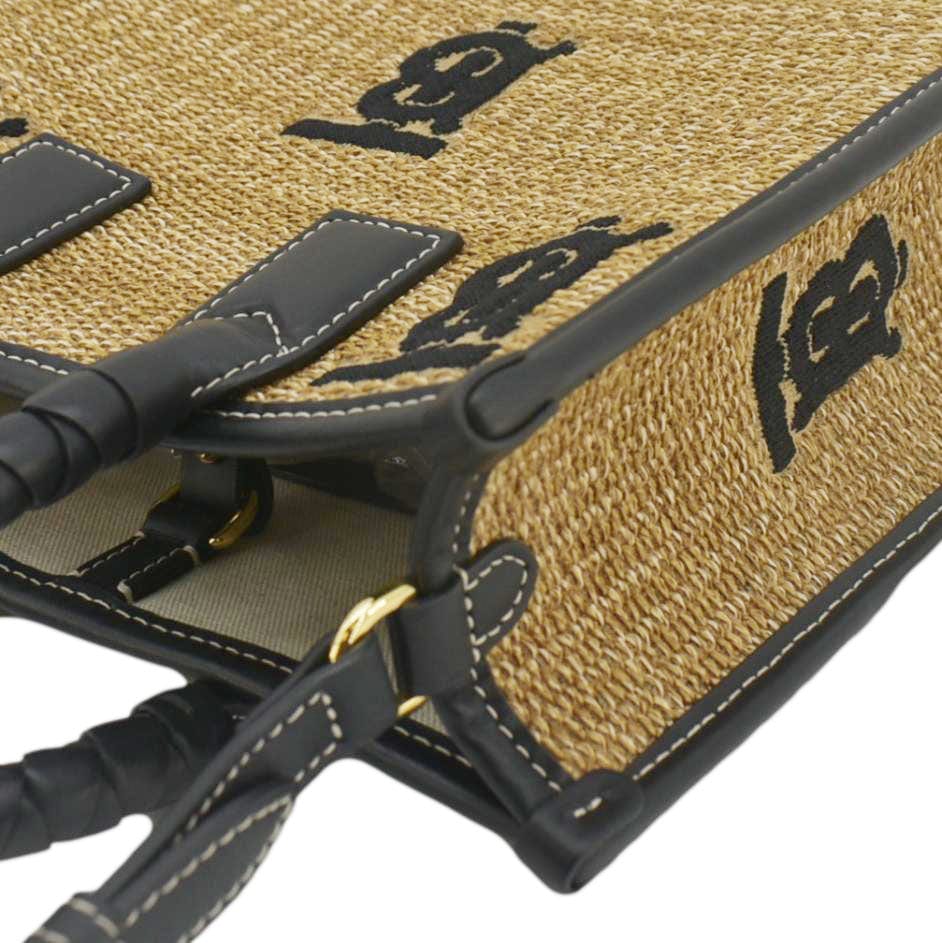 Burberry Freya Mini Raffia Tote Shoulder Bag Black