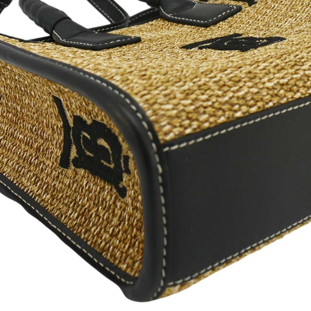 Burberry Freya Mini Raffia Tote Shoulder Bag Black