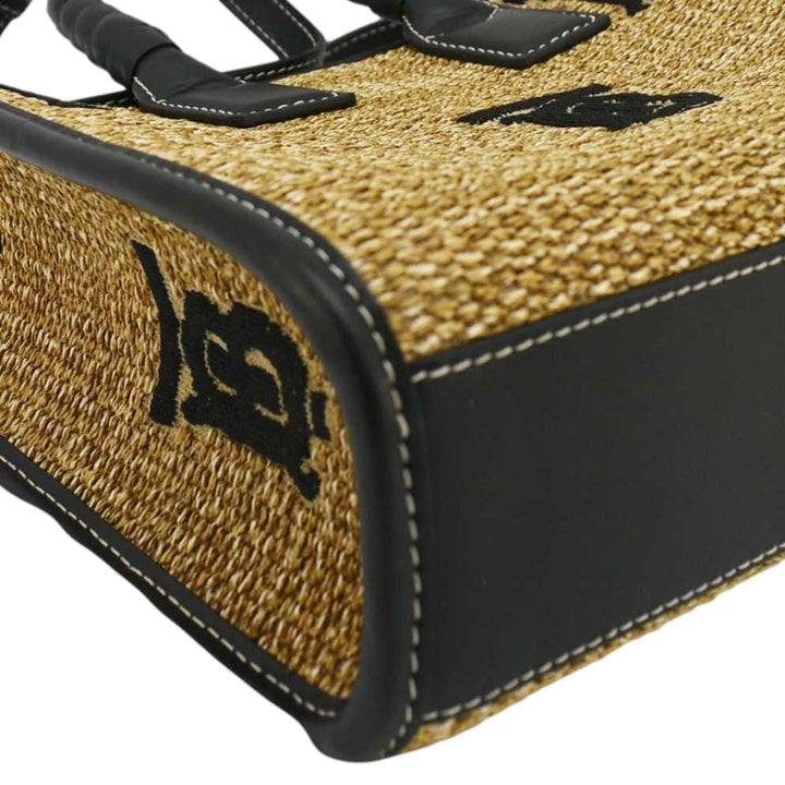 Burberry Freya Mini Raffia Tote Shoulder Bag Black