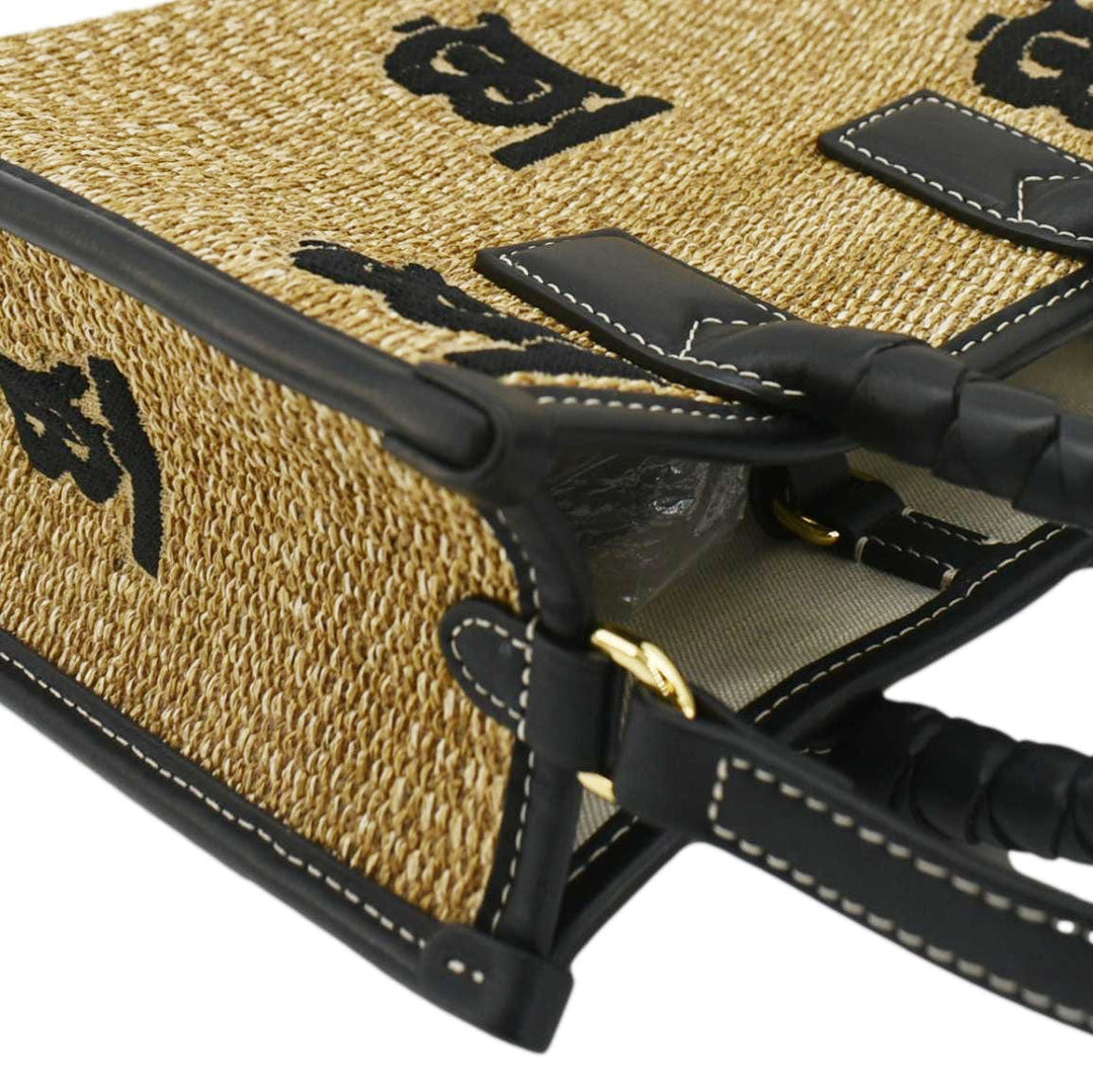 Burberry Freya Mini Raffia Tote Shoulder Bag Black