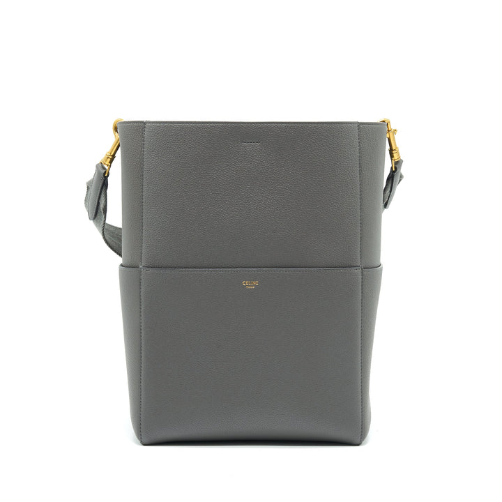 Top Quality Celine SANGLE BUCKET BAG DARK GREY WITH BLACK STITCHING
