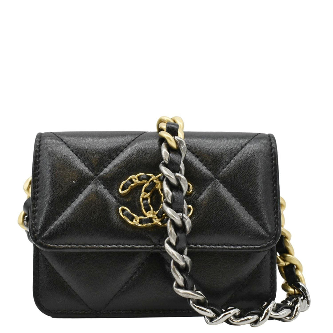 Top Quality Chanel 19 Flap Coin Purse Quilted Leather Chain Shoulder Bag Black