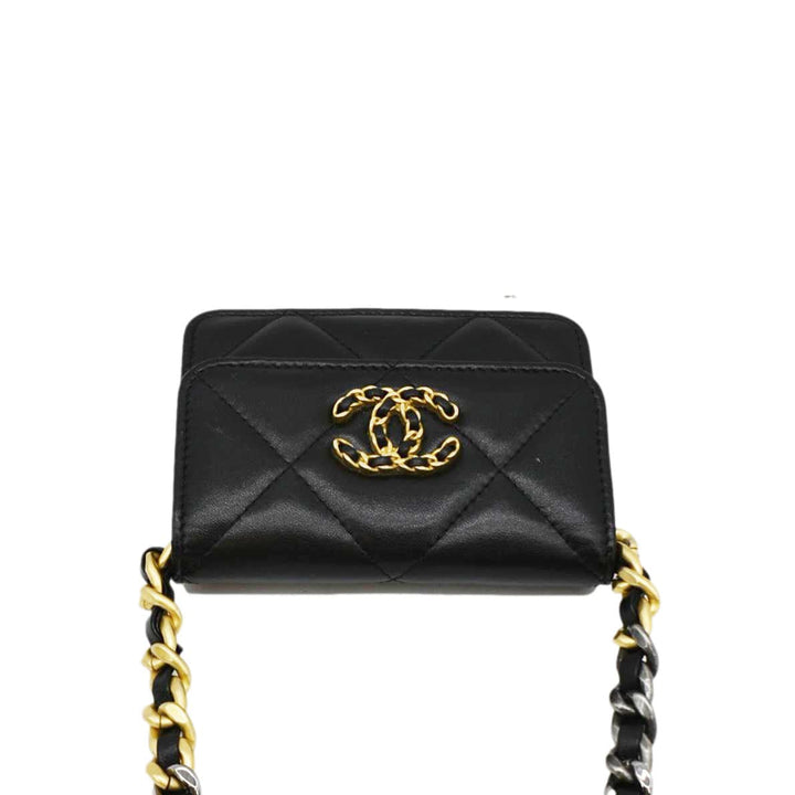 Top Quality Chanel 19 Flap Coin Purse Quilted Leather Chain Shoulder Bag Black