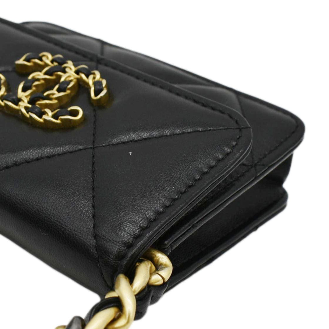 Top Quality Chanel 19 Flap Coin Purse Quilted Leather Chain Shoulder Bag Black