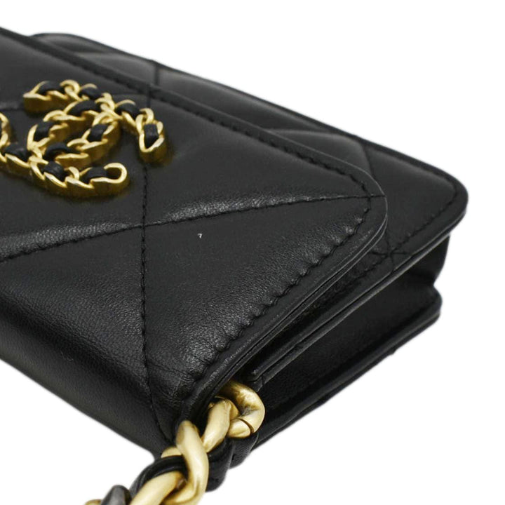 Top Quality Chanel 19 Flap Coin Purse Quilted Leather Chain Shoulder Bag Black