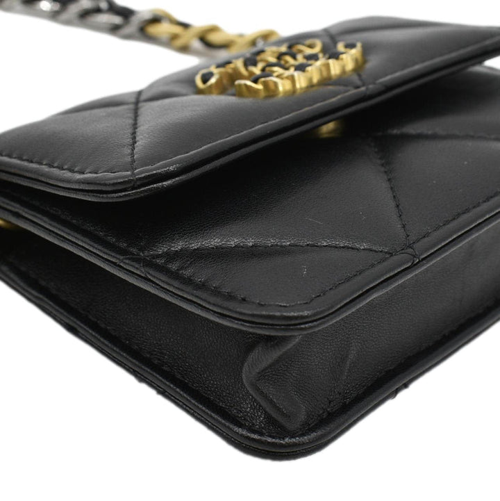 Top Quality Chanel 19 Flap Coin Purse Quilted Leather Chain Shoulder Bag Black