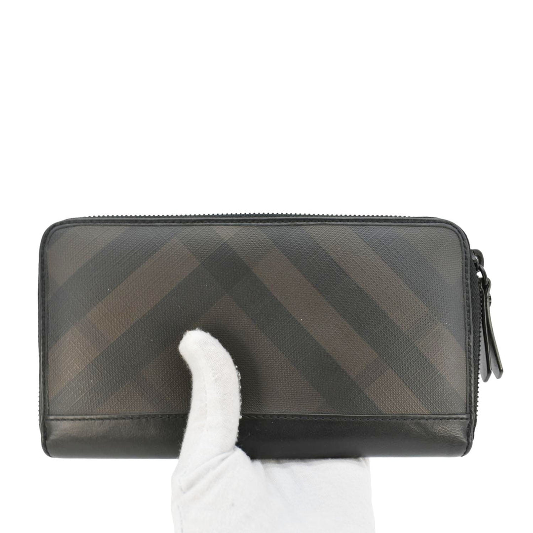 Burberry Check Canvas Zip Around Wallet Grey