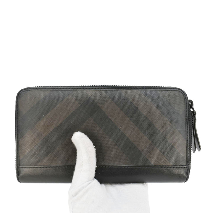 Burberry Check Canvas Zip Around Wallet Grey