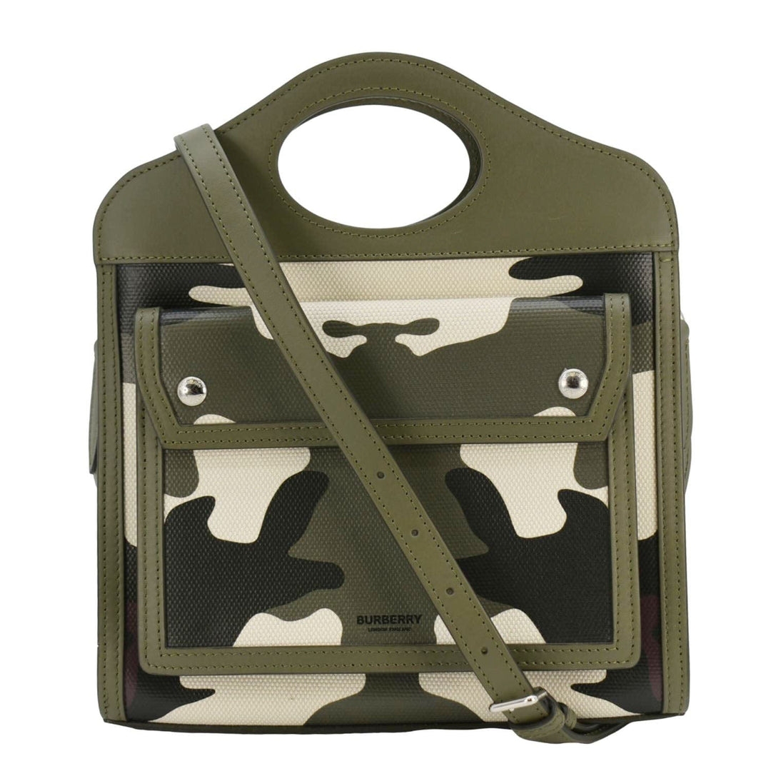 Burberry Camouflage Mini Print Canvas Pocket Crossbody Bag Olive Green