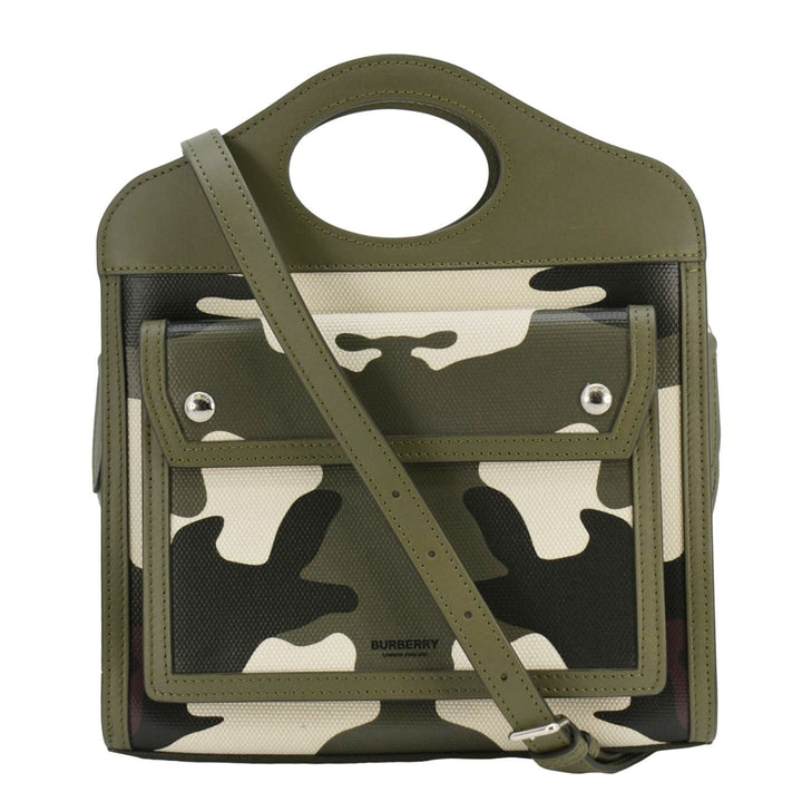 Burberry Camouflage Mini Print Canvas Pocket Crossbody Bag Olive Green