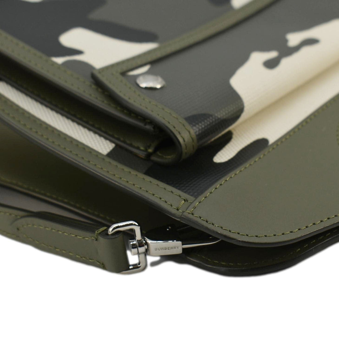 Burberry Camouflage Mini Print Canvas Pocket Crossbody Bag Olive Green