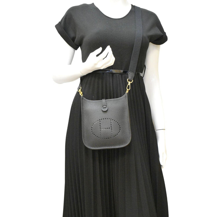 Top quality Hermes Evelyne TPM Clemence Leather Crossbody Bag Black