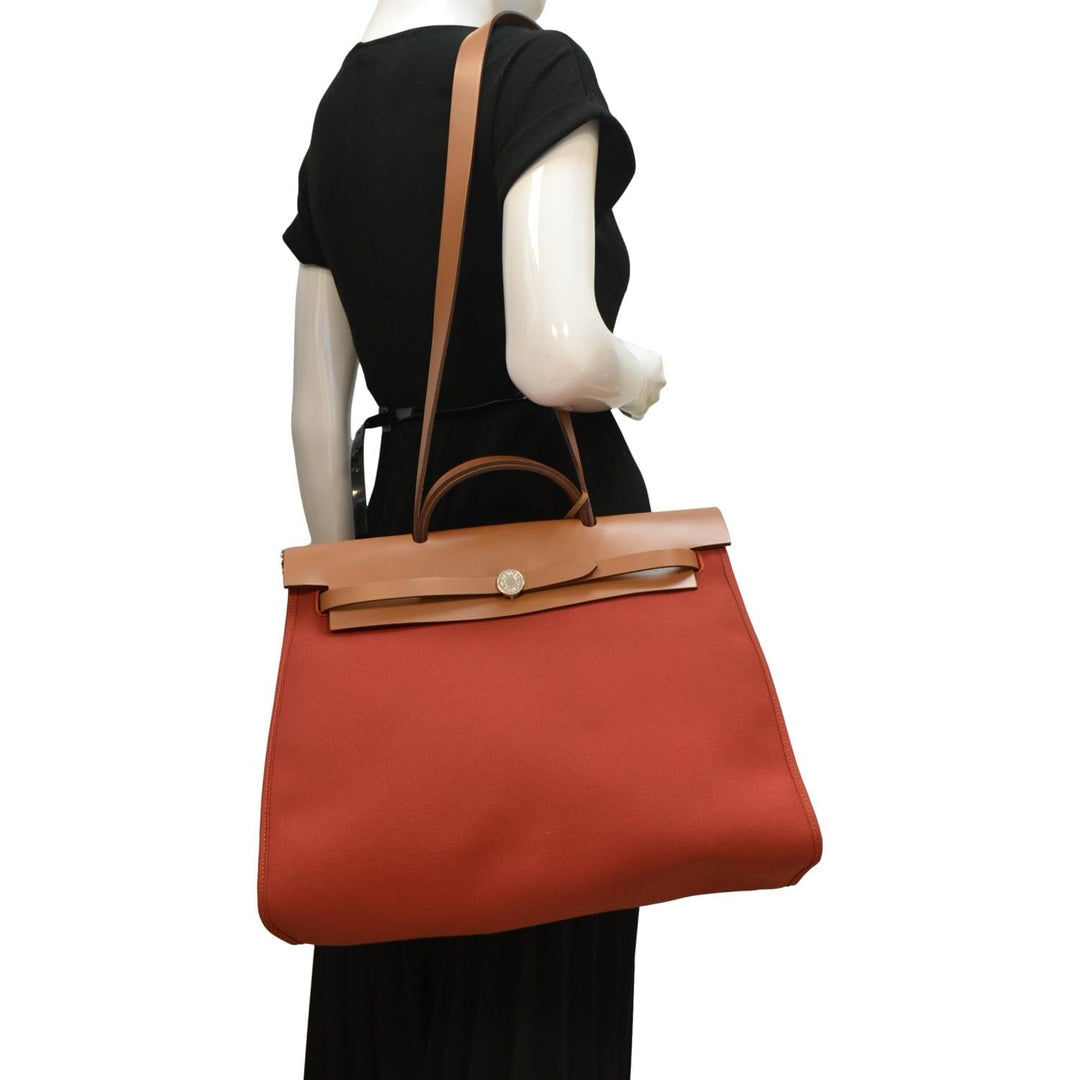 Top quality Hermes Herbag Canvas Tote Shoulder Bag Red