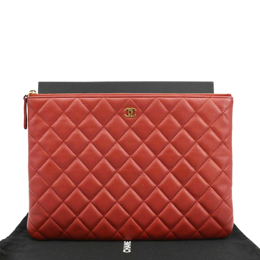 Top Quality Chanel Classic O-Case Leather Zip Pouch Red