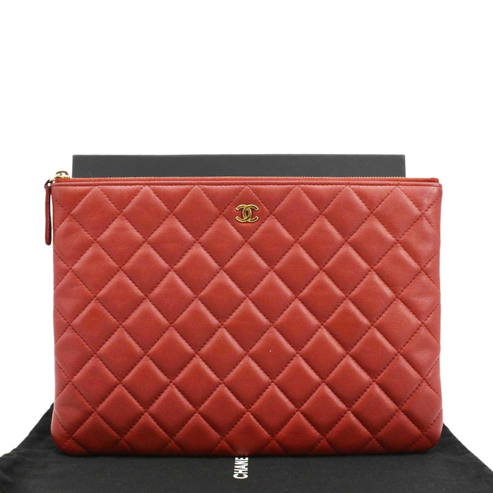 Top Quality Chanel Classic O-Case Leather Zip Pouch Red