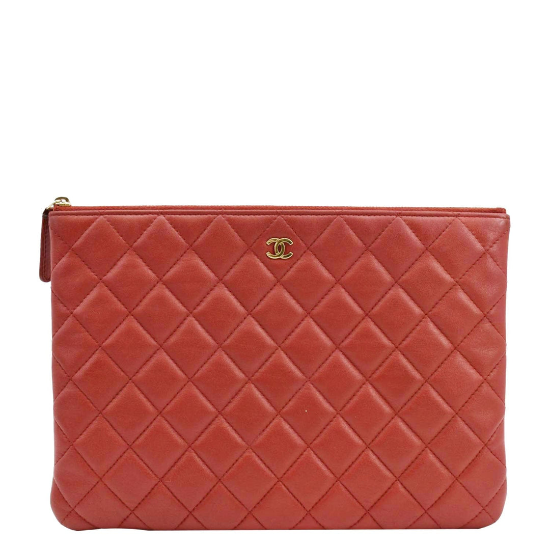 Top Quality Chanel Classic O-Case Leather Zip Pouch Red