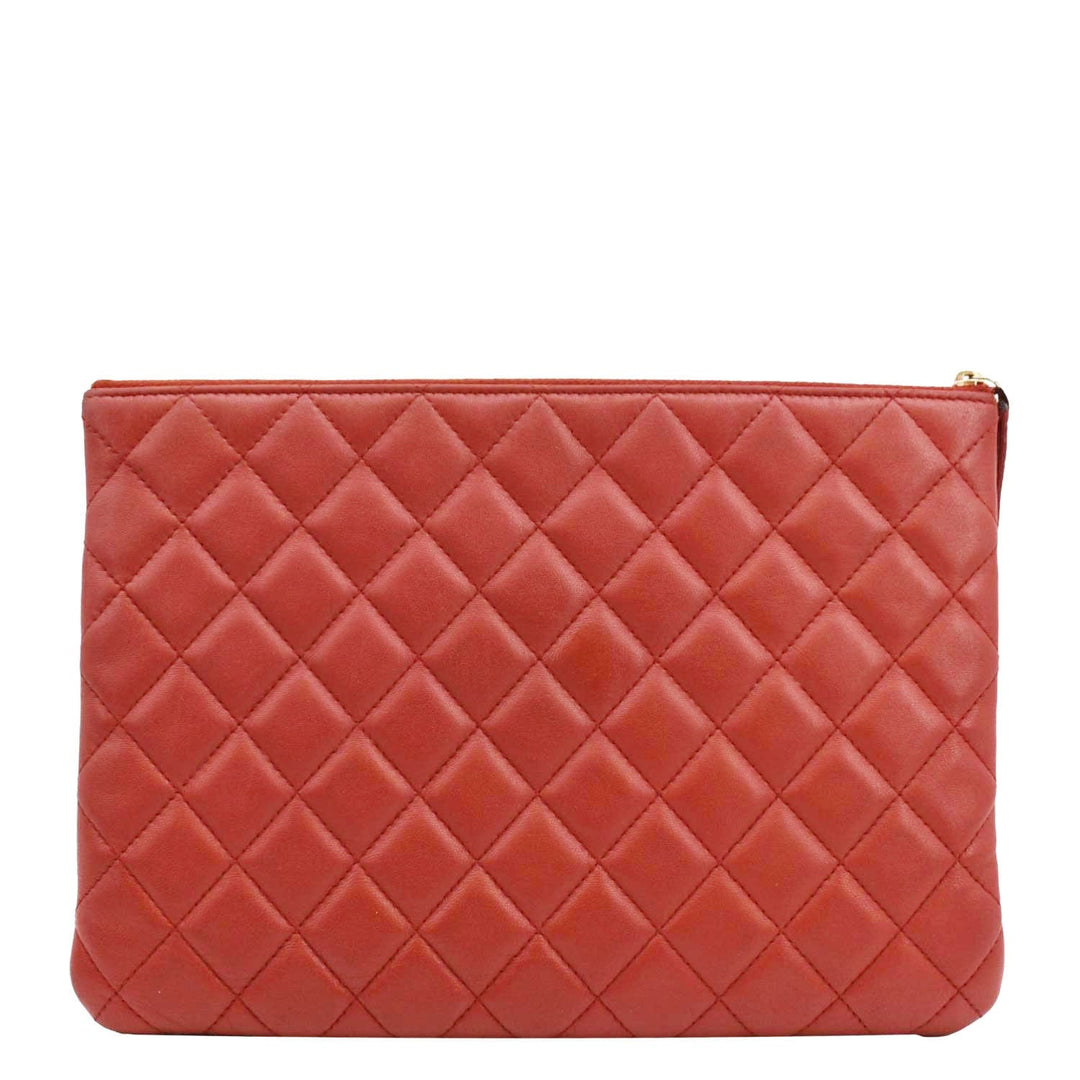 Top Quality Chanel Classic O-Case Leather Zip Pouch Red