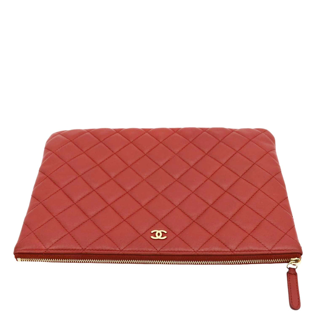 Top Quality Chanel Classic O-Case Leather Zip Pouch Red