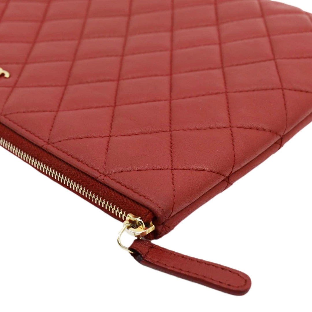 Top Quality Chanel Classic O-Case Leather Zip Pouch Red