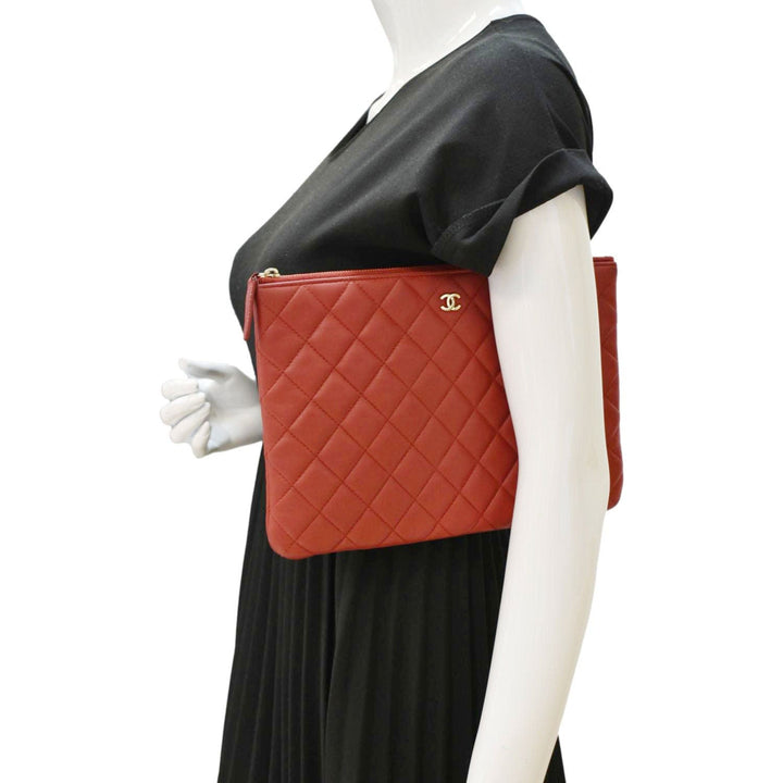 Top Quality Chanel Classic O-Case Leather Zip Pouch Red