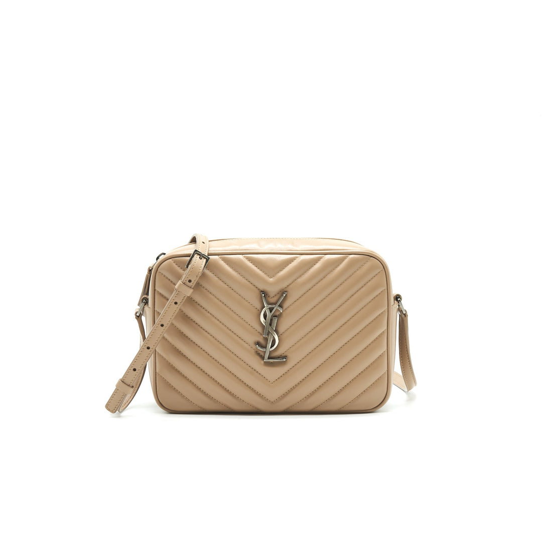SAINT LAURENT Lou Camera Leather Crossbody Bag Beige
