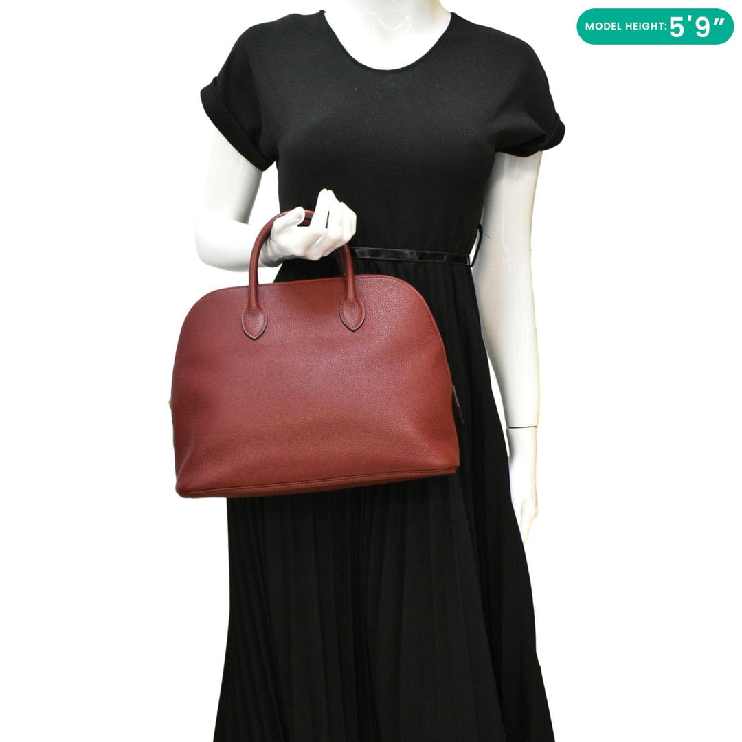 Hermes Bolide 30 Vintage Taurillon Leather Satchel Bag Maroon