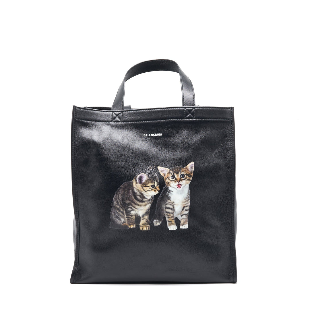 Top Quality Balenciaga Kitten Print Leather Tote Bag