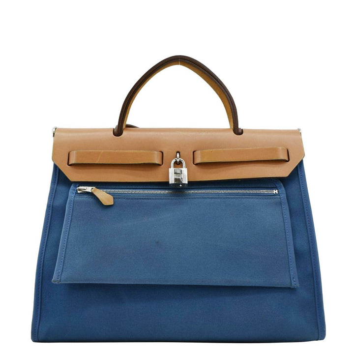 Top quality Hermes Herbag Zip Retourne 31 Canvas Tote Shoulder Bag Blue