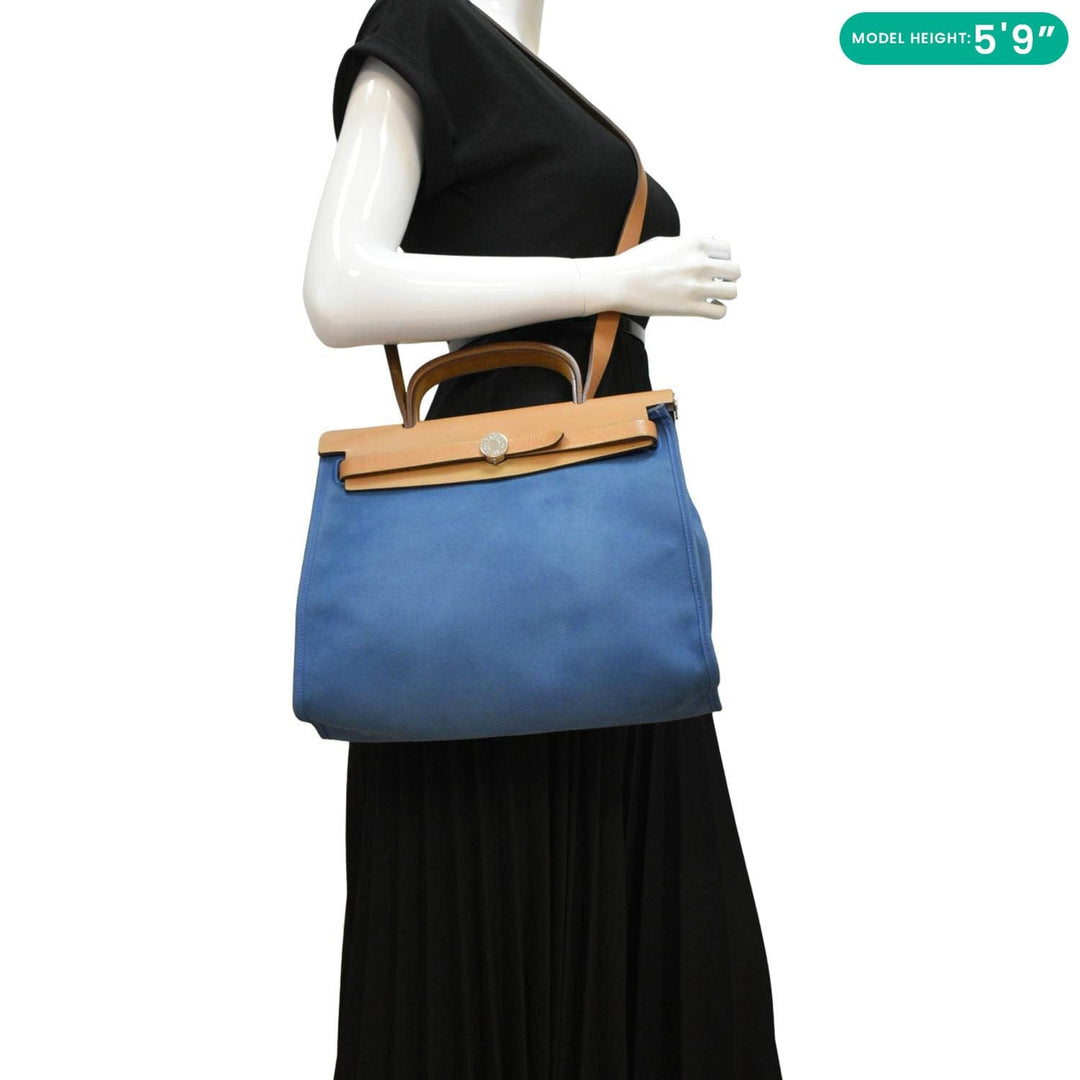 Top quality Hermes Herbag Zip Retourne 31 Canvas Tote Shoulder Bag Blue