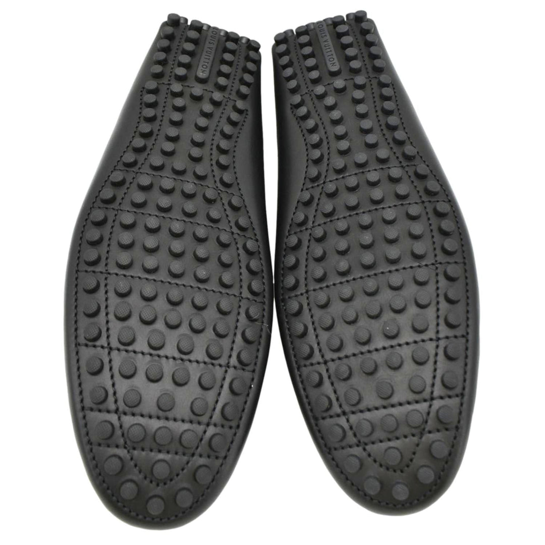 LOUIS VUITTON Hockenheim Moccasin Leather Loafers Black US 10