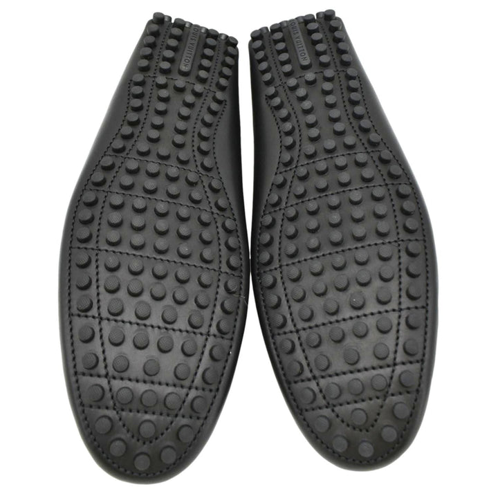 LOUIS VUITTON Hockenheim Moccasin Leather Loafers Black US 10