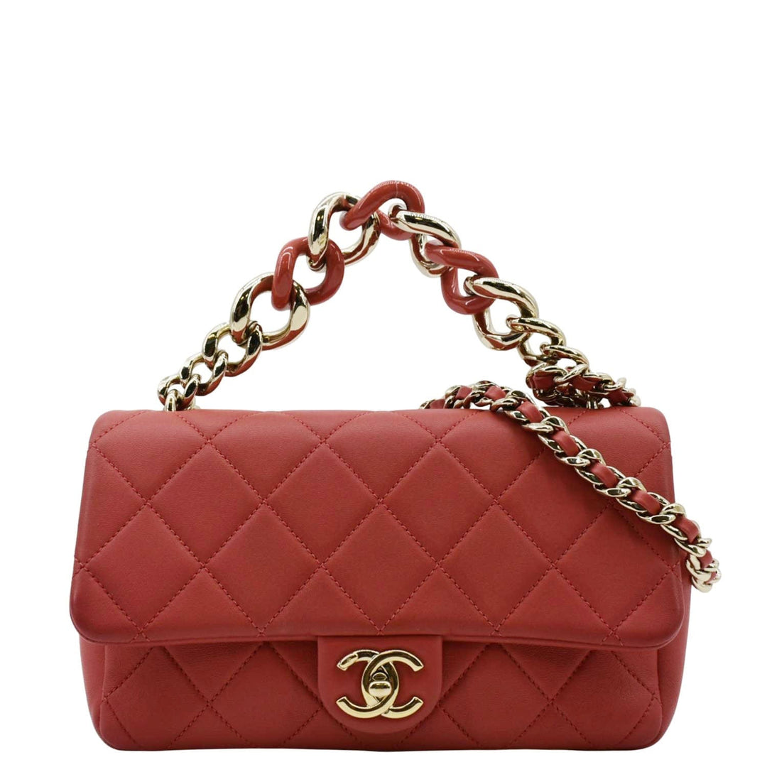 Top Quality Chanel Resin Chain Flap Lambskin Quilted Leather Shoulder Bag Red