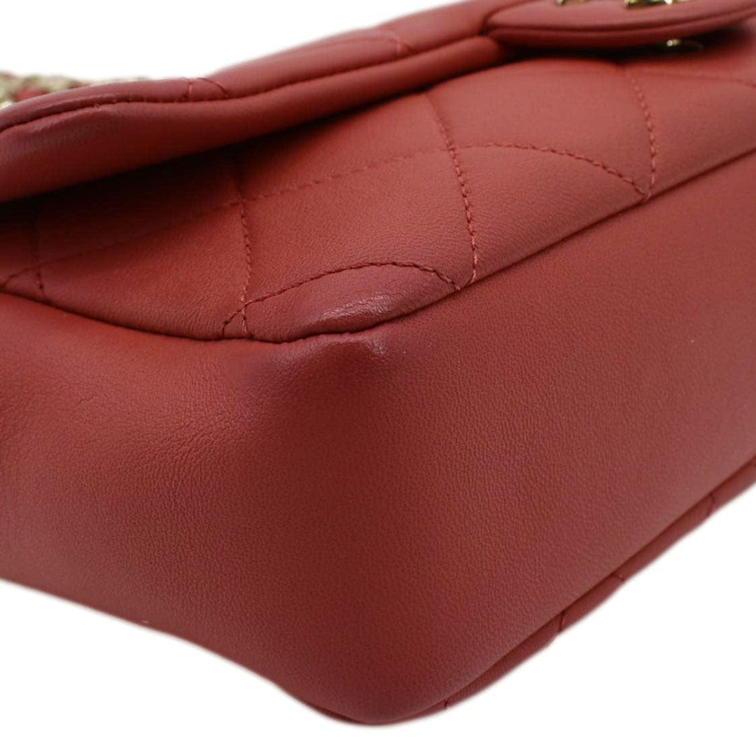 Top Quality Chanel Resin Chain Flap Lambskin Quilted Leather Shoulder Bag Red