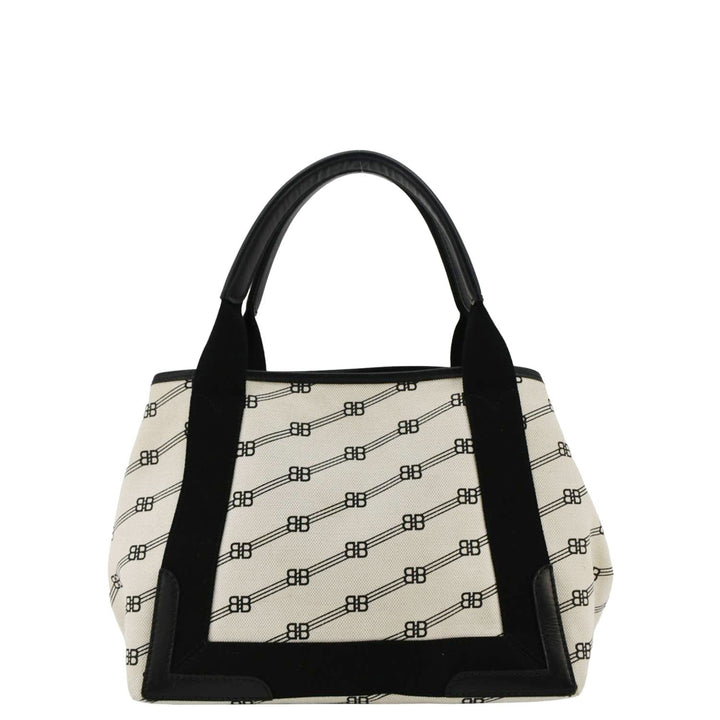 Top Quality Balenciaga  Logo S Navy Cabas Canvas Hobo Bag White