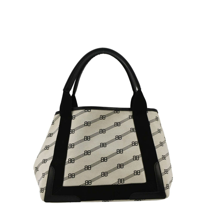 Top Quality Balenciaga  Logo S Navy Cabas Canvas Hobo Bag White