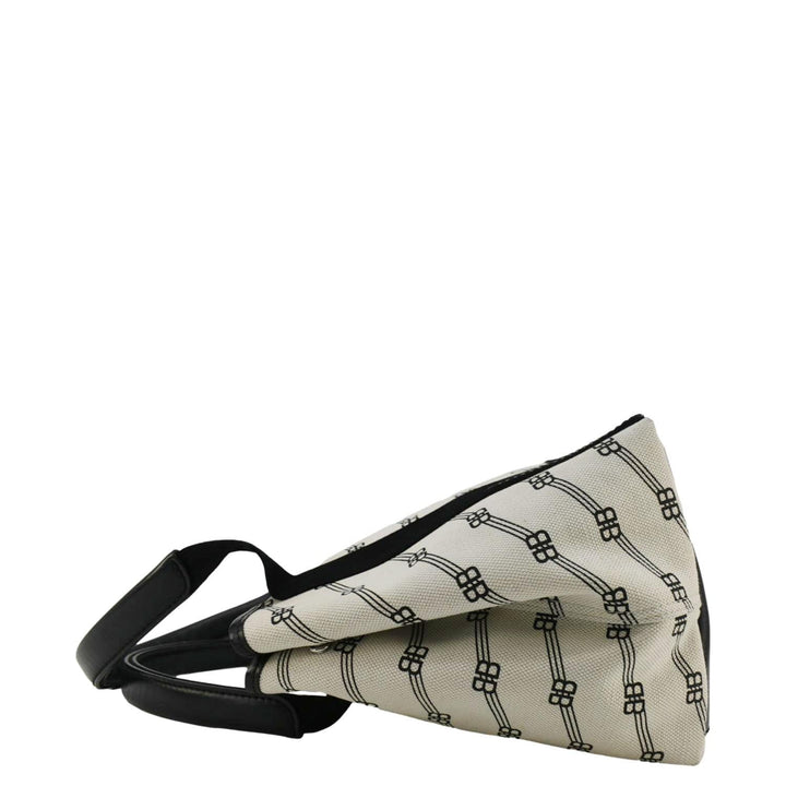 Top Quality Balenciaga  Logo S Navy Cabas Canvas Hobo Bag White