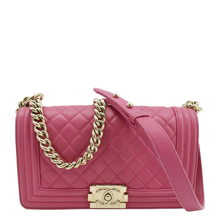 Top Quality Chanel Medium Boy Flap Quilted Leather Shoulder Bag Pink