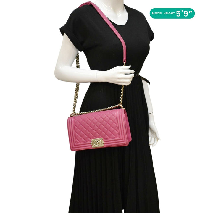Top Quality Chanel Medium Boy Flap Quilted Leather Shoulder Bag Pink