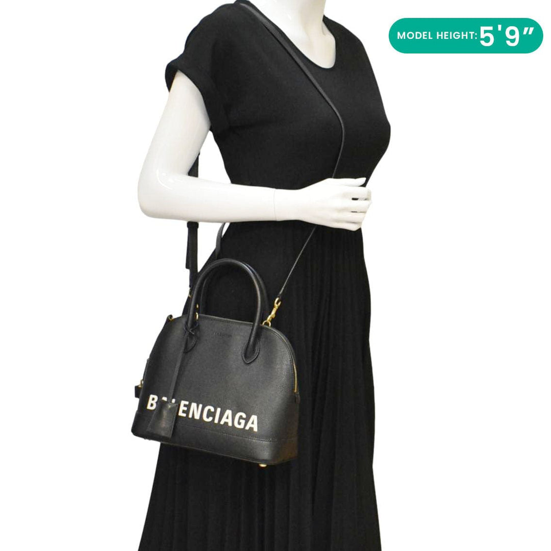balenciaga Ville Top Handle Grained Leather Crossbody Bag Black