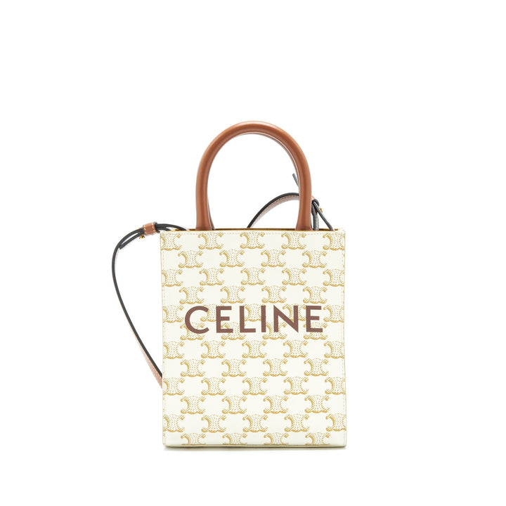 Celine Mini Vertical Tote Cabas In Triomphe Canvas/Calfskin White