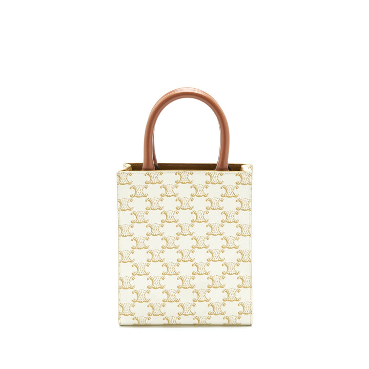 Top Quality Celine Mini Vertical Tote Cabas In Triomphe Canvas/Calfskin White